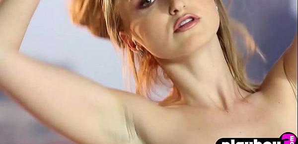  Amazing blonde model sensual striptease after posing